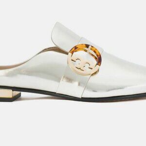Brand New Tory Burch sz 8 Sidney Metallic Leather Backless Loafers
